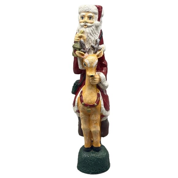 Vintage Pencil Santa Riding on Reindeer Ceramic Taper Candle Holder 10" READ - Picture 1 of 10